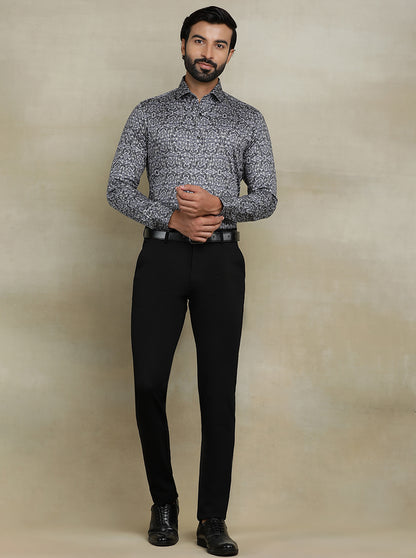 Dark Grey Printed Slim fit Party Wear Shirt | Wyre