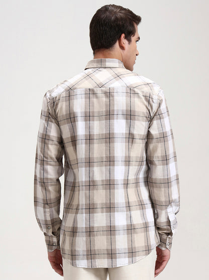 Beige Checked Slim Fit Casual Shirt | JadeBlue