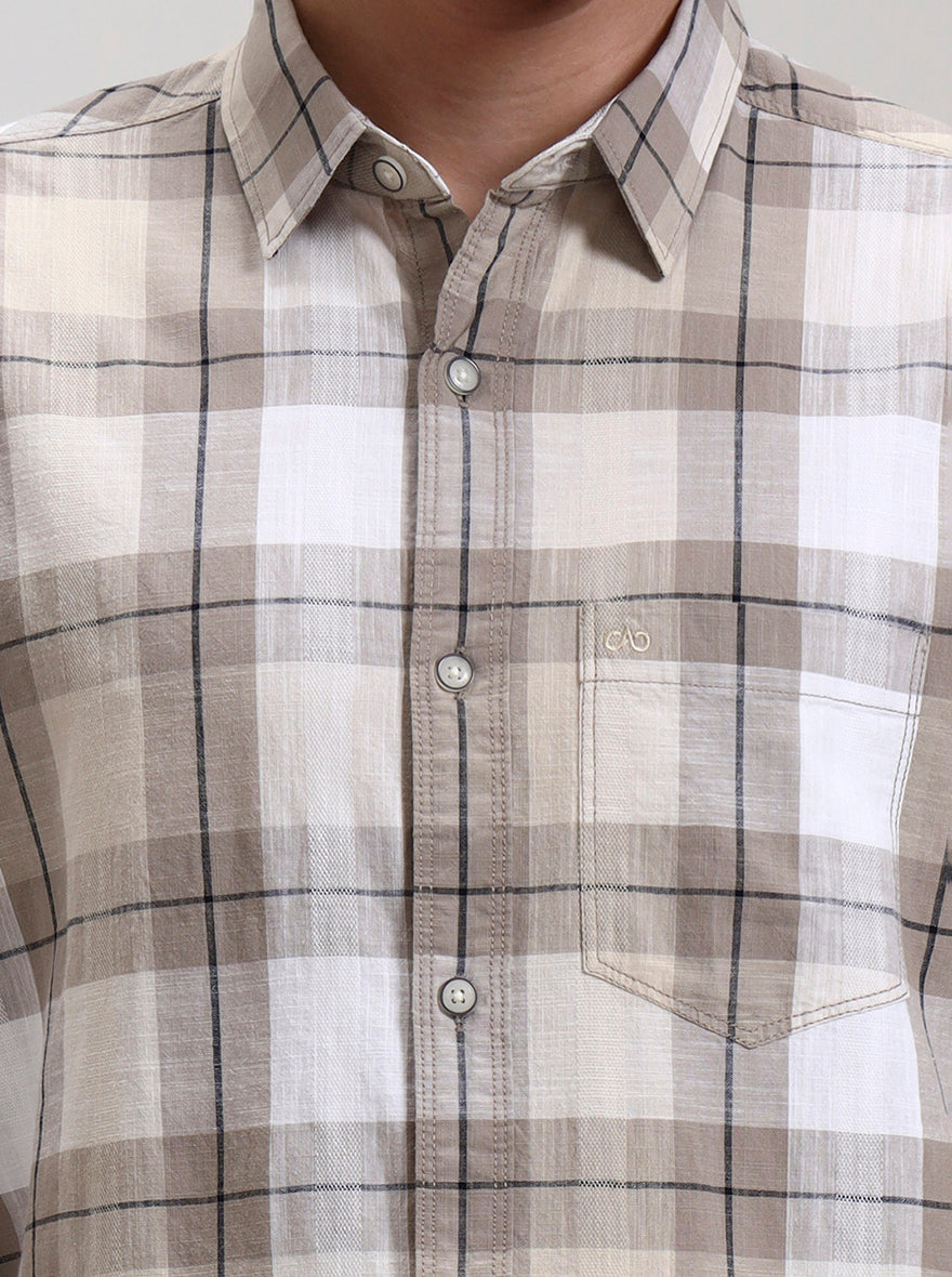 Beige Checked Slim Fit Casual Shirt | JadeBlue