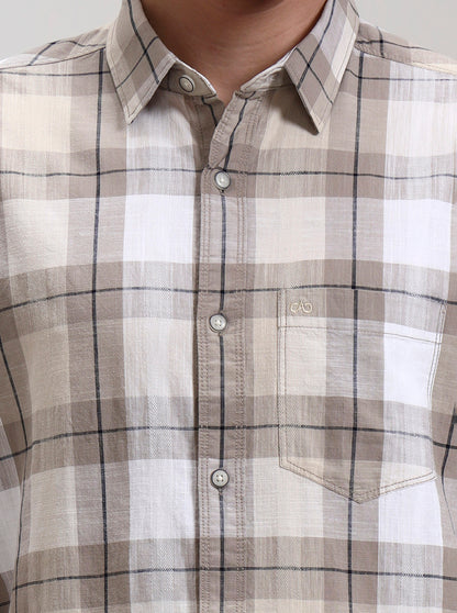 Beige Checked Slim Fit Casual Shirt | JadeBlue