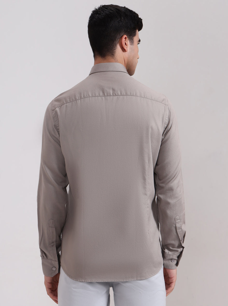 Stone Grey Solid Tailored Fit Semi Casual Shirt | JadeBlue
