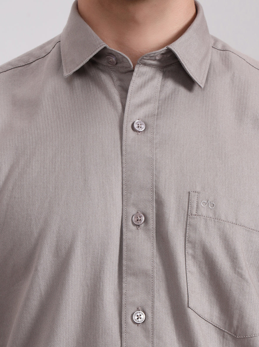 Stone Grey Solid Tailored Fit Semi Casual Shirt | JadeBlue