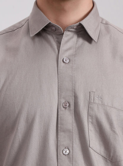 Stone Grey Solid Tailored Fit Semi Casual Shirt | JadeBlue