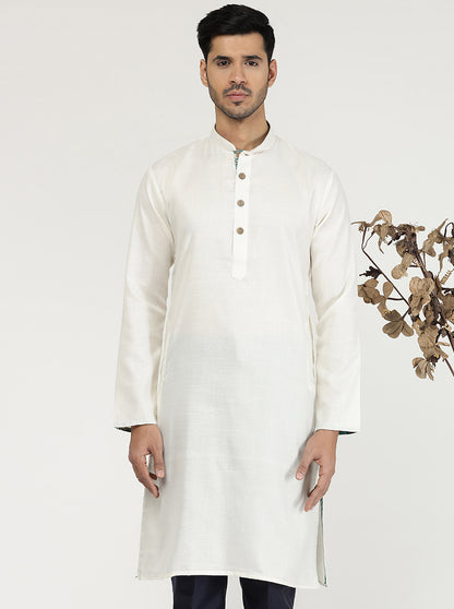 Milky White Solid Cotton Blend Kurta | The Kurta Company