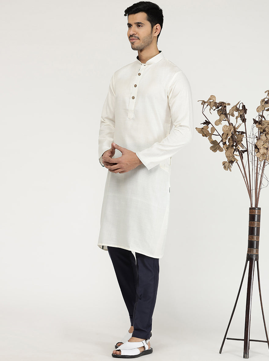 Milky White Solid Cotton Blend Kurta | The Kurta Company