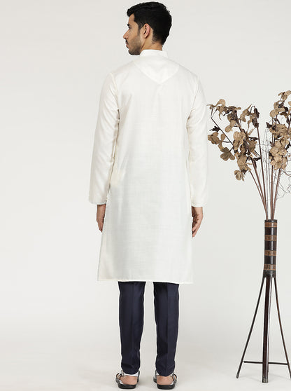 Milky White Solid Cotton Blend Kurta | The Kurta Company