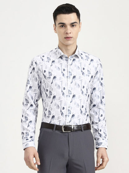 White & Grey Printed Slim Fit Party Wear Shirt | Greenfibre