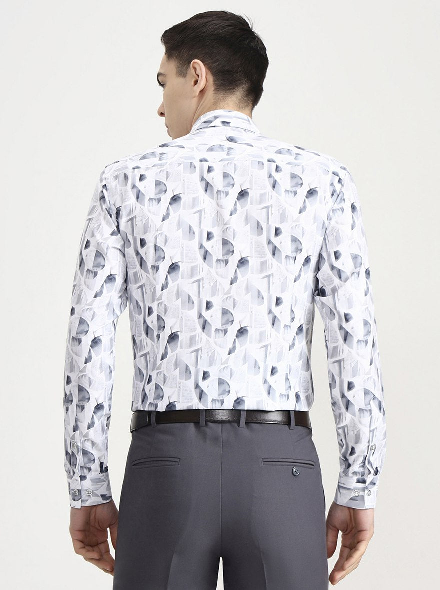 White & Grey Printed Slim Fit Party Wear Shirt | Greenfibre