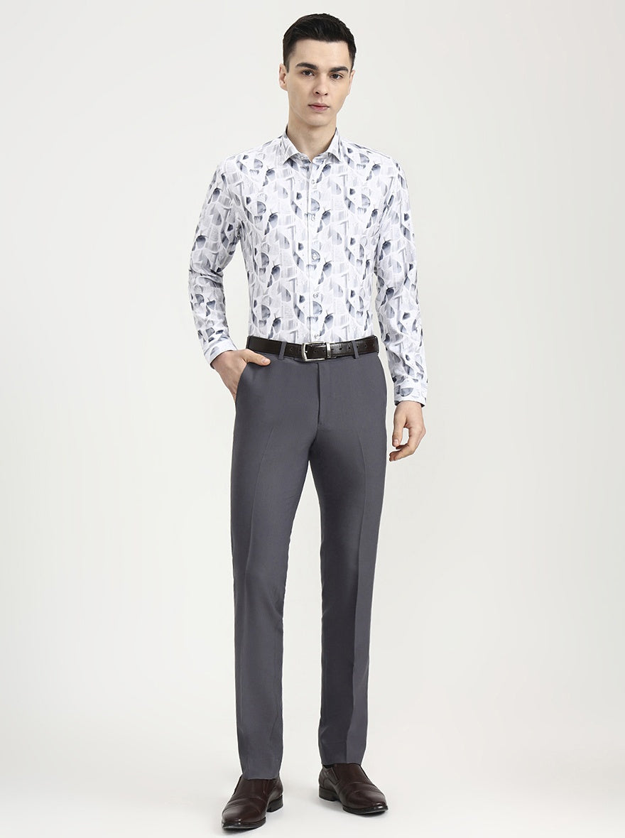 White & Grey Printed Slim Fit Party Wear Shirt | Greenfibre
