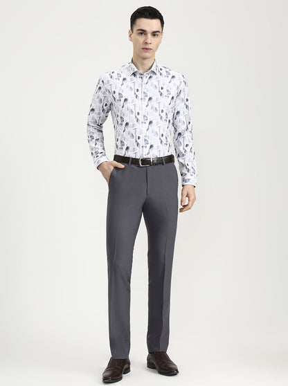 White & Grey Printed Slim Fit Party Wear Shirt | Greenfibre