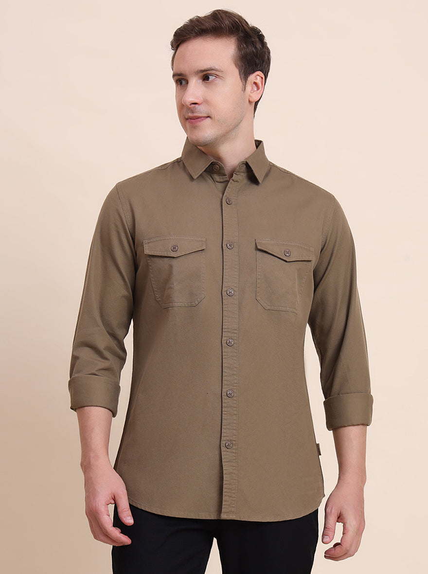 Brown Solid Slim Fit Casual Shirt | JadeBlue