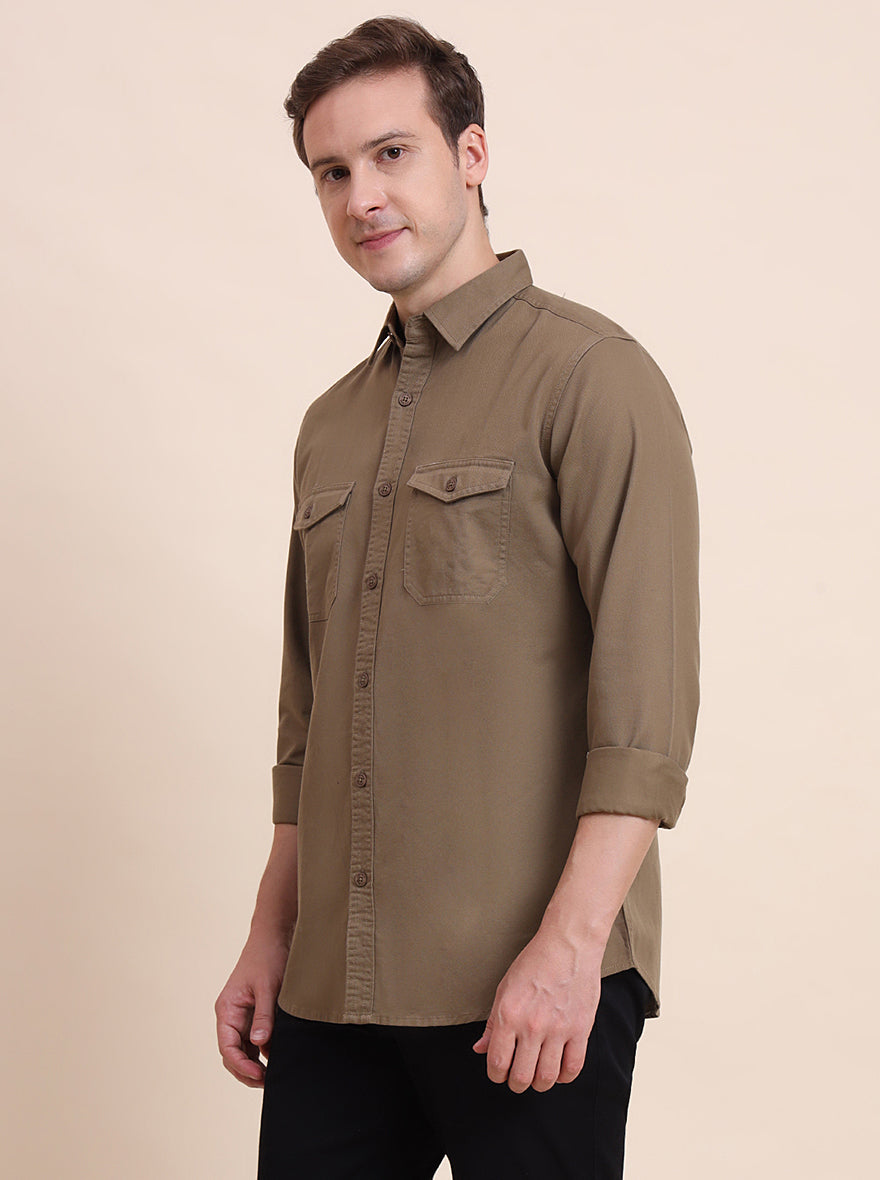 Brown Solid Slim Fit Casual Shirt | JadeBlue