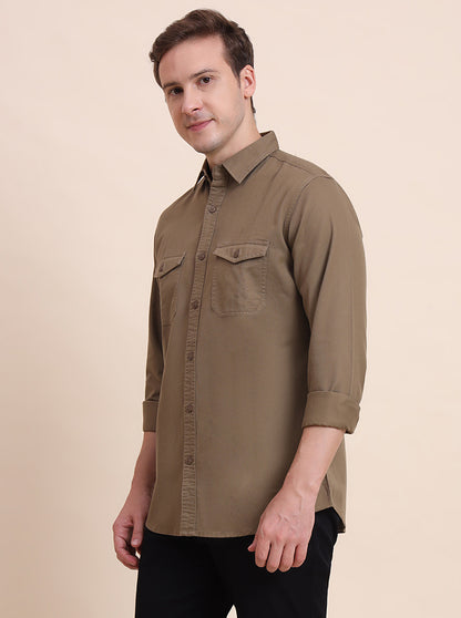 Brown Solid Slim Fit Casual Shirt | JadeBlue