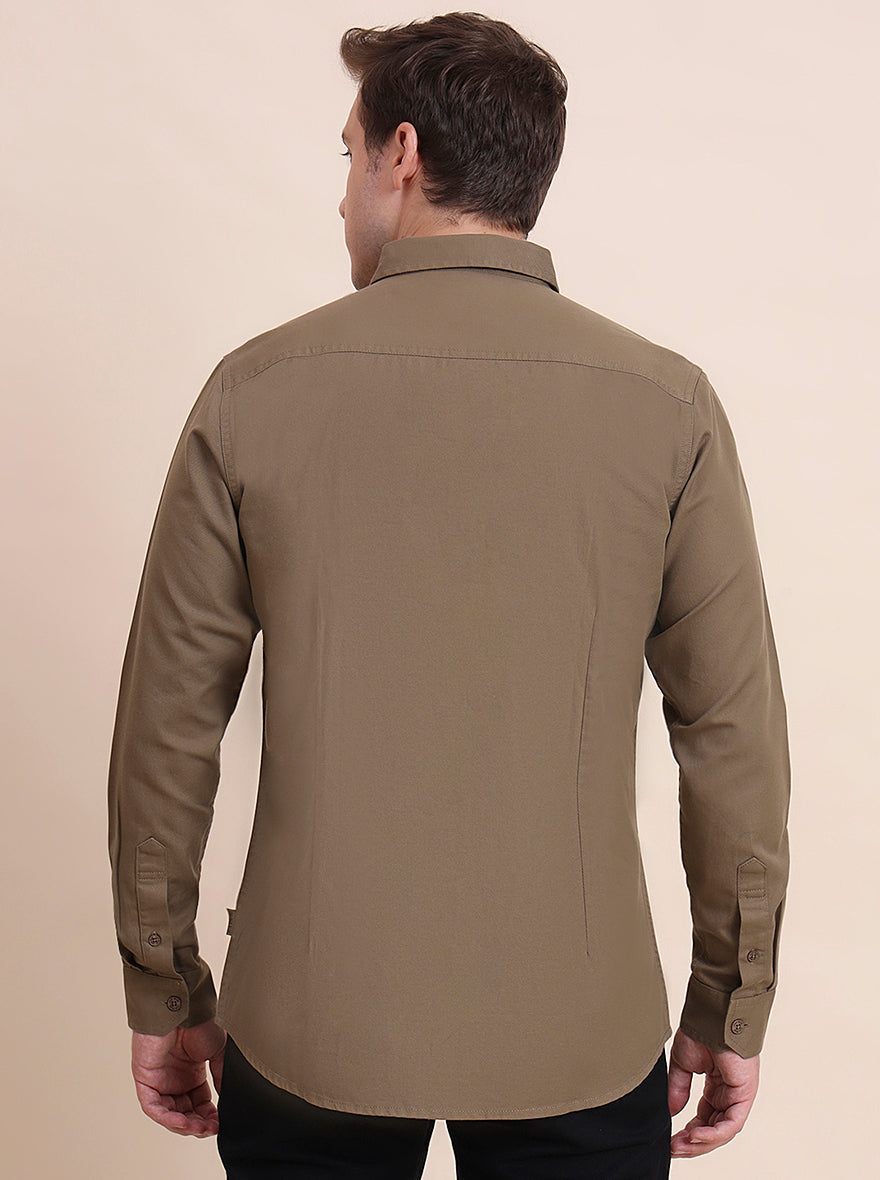 Brown Solid Slim Fit Casual Shirt | JadeBlue