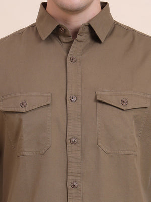 Brown Solid Slim Fit Casual Shirt | JadeBlue