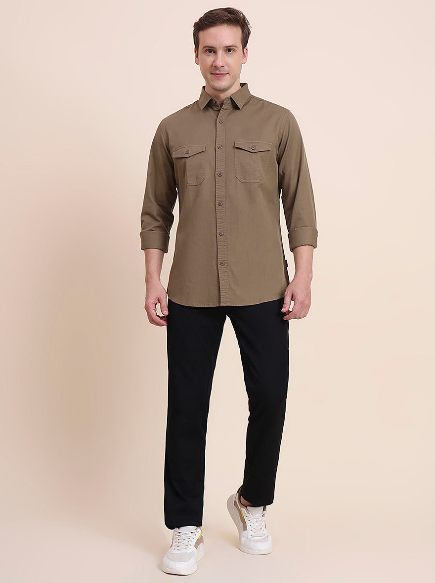 Brown Solid Slim Fit Casual Shirt | JadeBlue