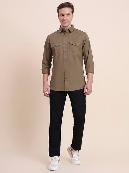 Brown Solid Slim Fit Casual Shirt | JadeBlue