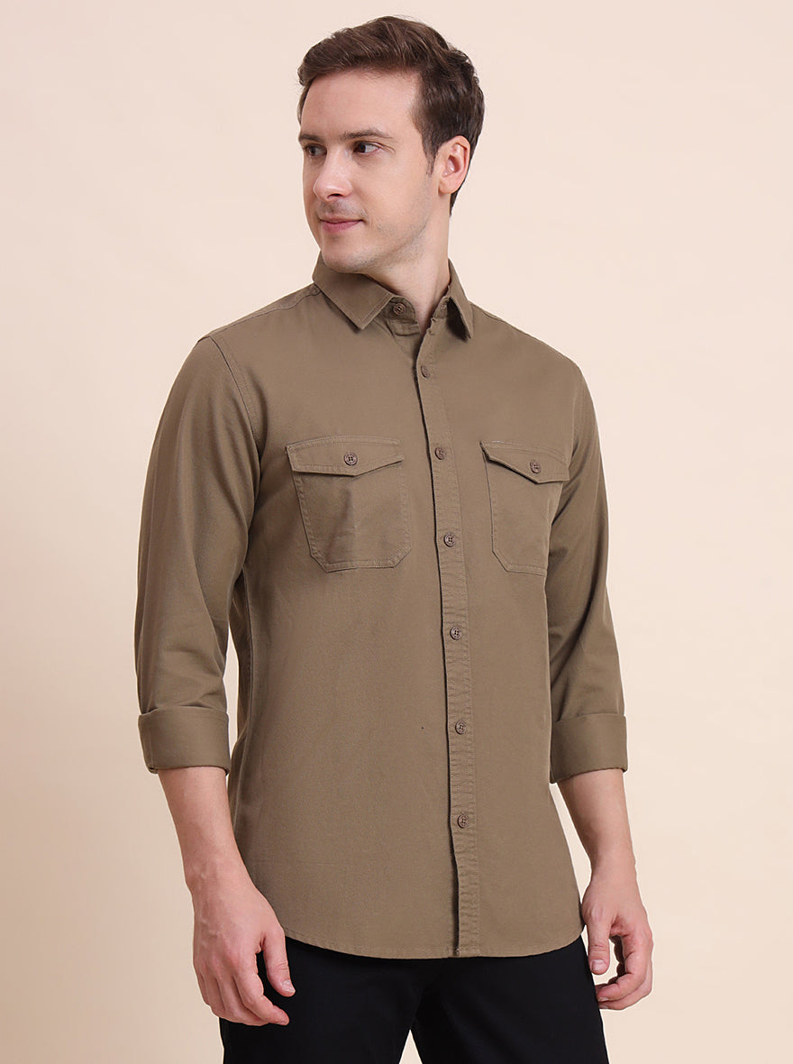 Brown Solid Slim Fit Casual Shirt | JadeBlue