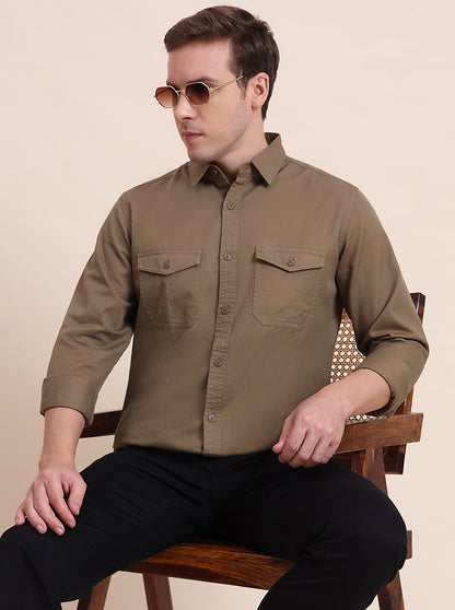 Brown Solid Slim Fit Casual Shirt | JadeBlue