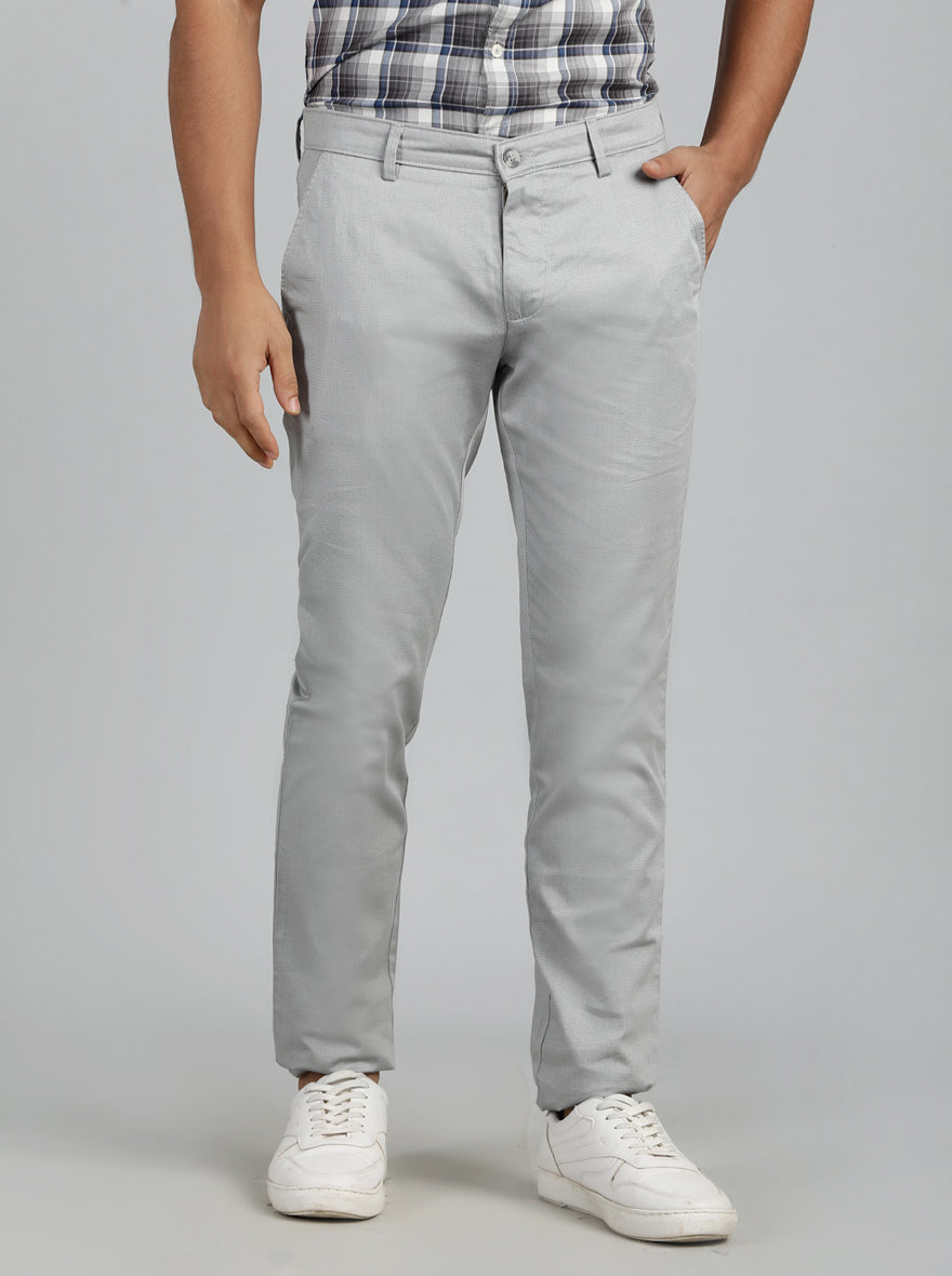 Light Grey Solid Super Slim Fit Casual Trouser | Greenfibre