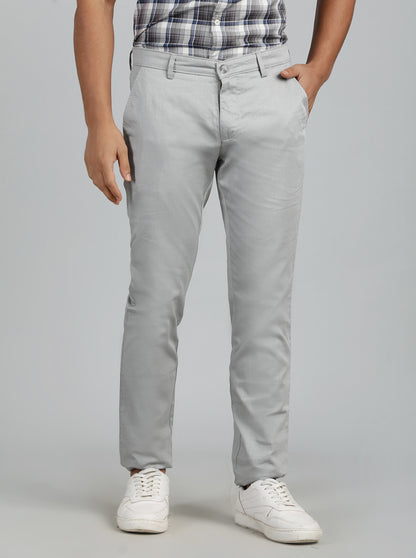 Light Grey Solid Super Slim Fit Casual Trouser | Greenfibre