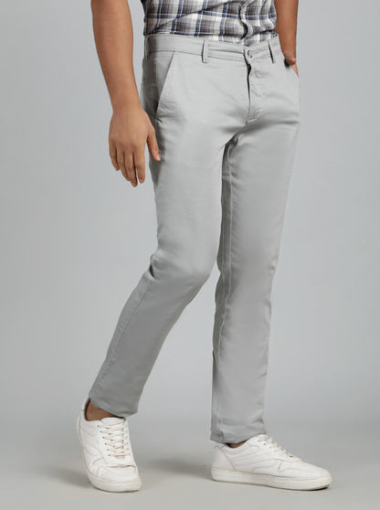 Light Grey Solid Super Slim Fit Casual Trouser | Greenfibre