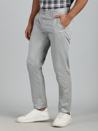Light Grey Solid Super Slim Fit Casual Trouser | Greenfibre
