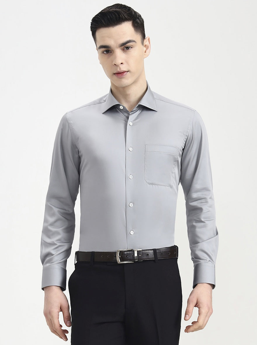 Dark Grey Solid Slim Fit Formal Shirt | JadeBlue Super Luxe