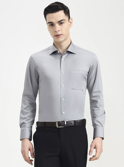 Dark Grey Solid Slim Fit Formal Shirt | JadeBlue Super Luxe