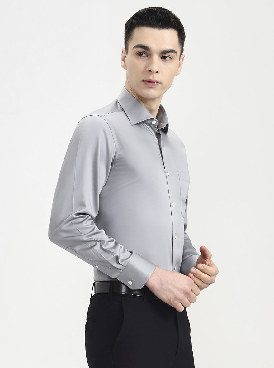 Dark Grey Solid Slim Fit Formal Shirt | JadeBlue Super Luxe