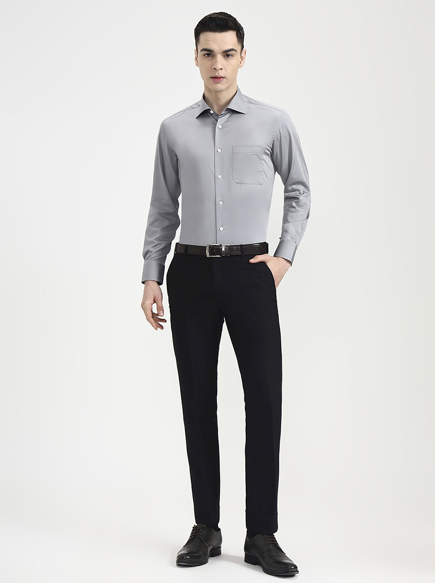 Dark Grey Solid Slim Fit Formal Shirt | JadeBlue Super Luxe