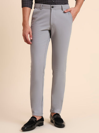 Light Grey Solid Slim Fit Club Wear Trouser | JB Studio