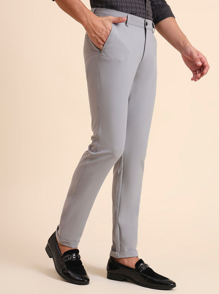 Light Grey Solid Slim Fit Club Wear Trouser | JB Studio