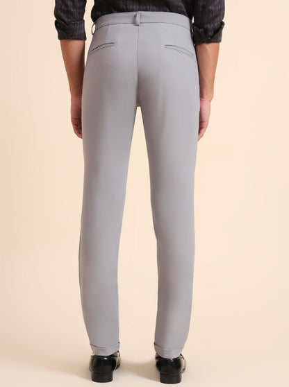 Light Grey Solid Slim Fit Club Wear Trouser | JB Studio