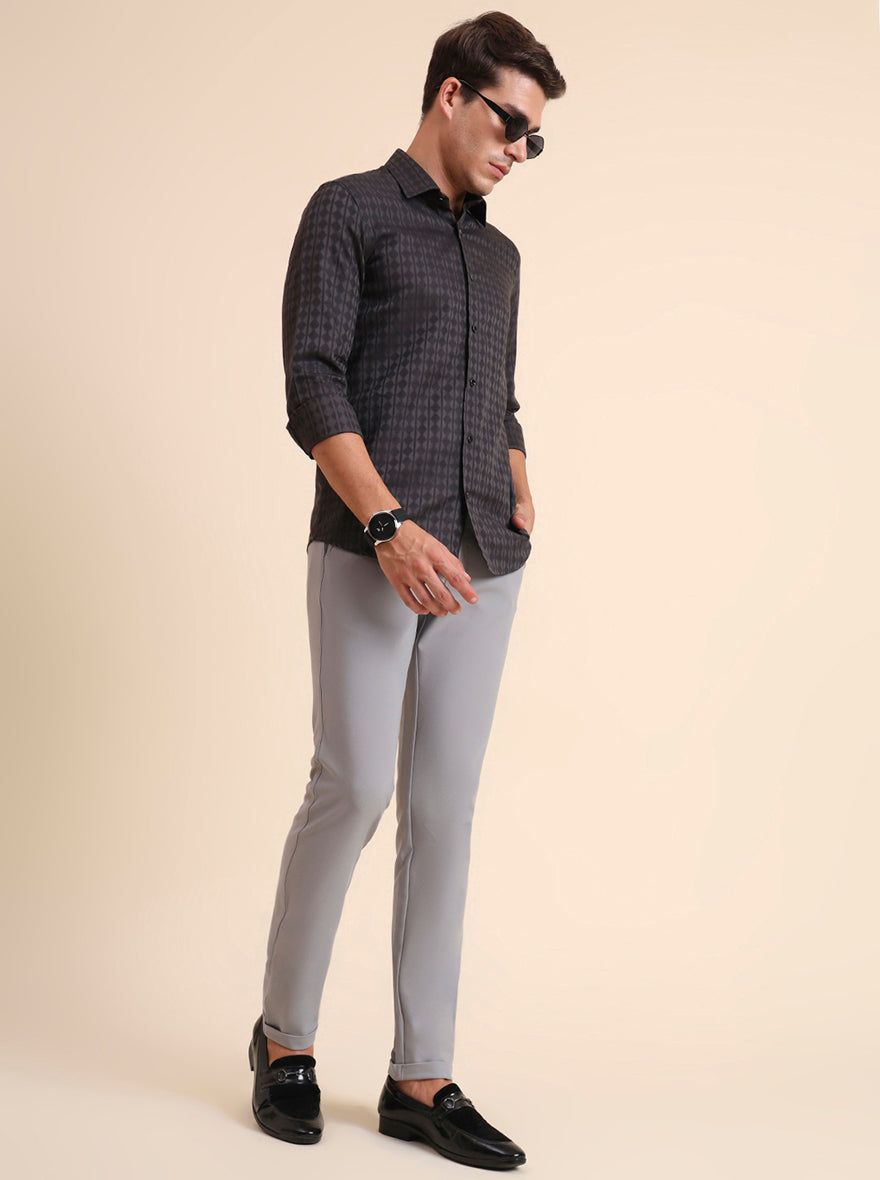 Light Grey Solid Slim Fit Club Wear Trouser | JB Studio