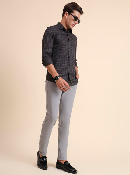 Light Grey Solid Slim Fit Club Wear Trouser | JB Studio