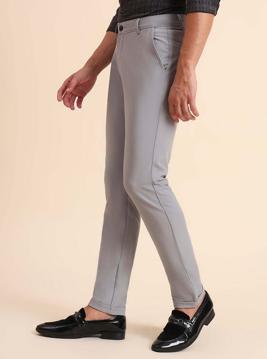 Light Grey Solid Slim Fit Club Wear Trouser | JB Studio