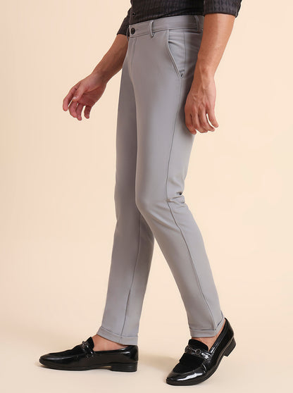 Light Grey Solid Slim Fit Club Wear Trouser | JB Studio