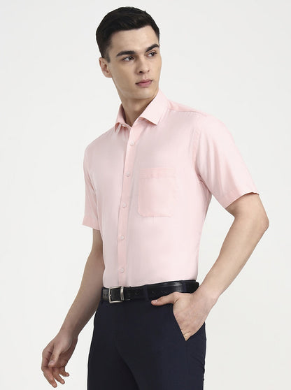 Peach Solid Regular Fit Formal Shirt | Greenfibre