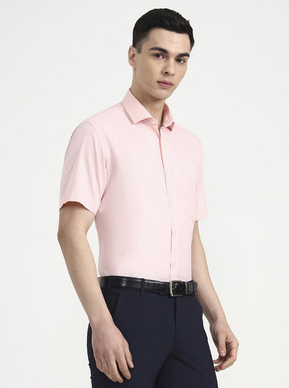 Peach Solid Regular Fit Formal Shirt | Greenfibre
