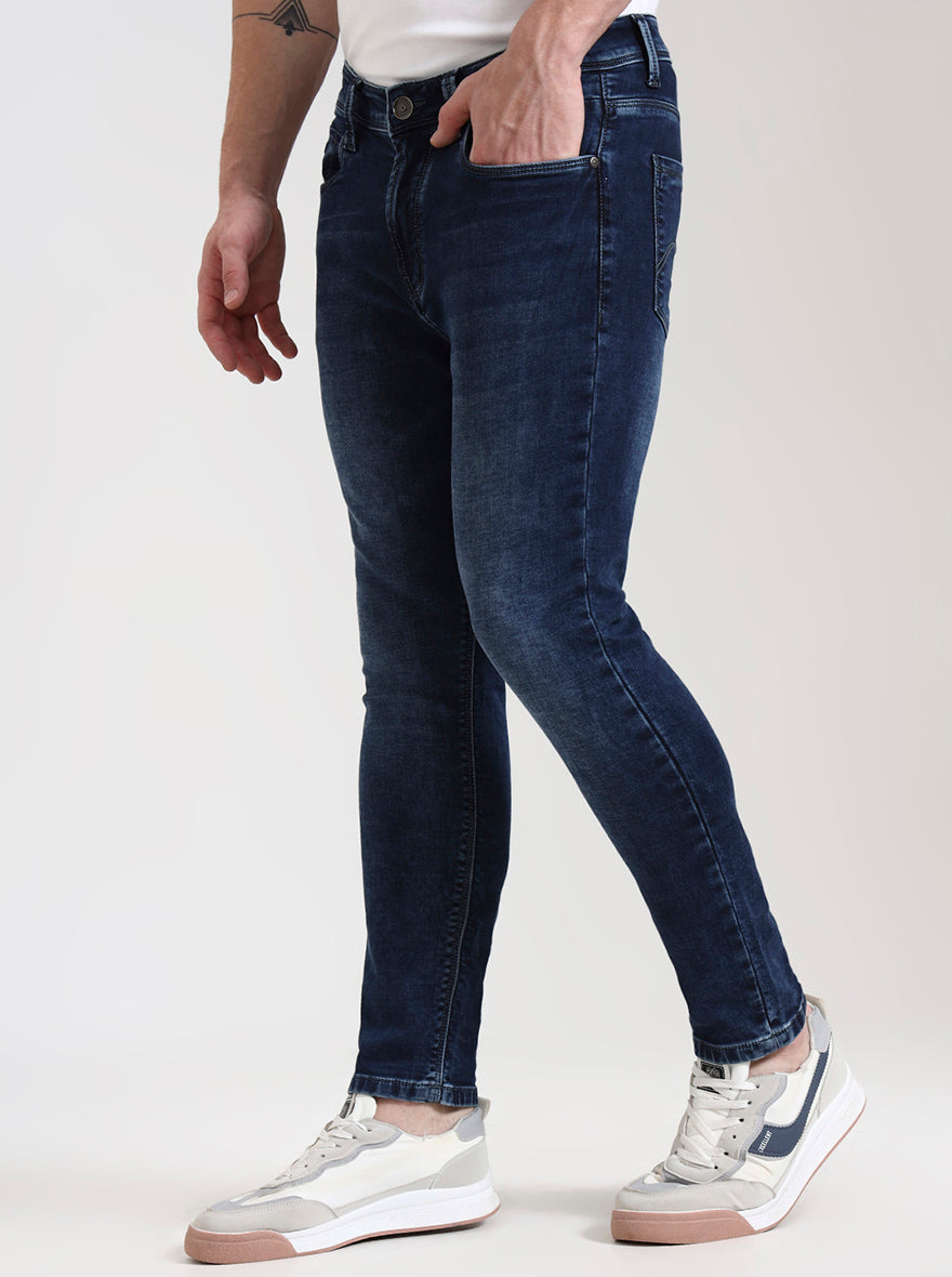 Dark Indigo Blue Washed Rider Fit Jeans | JadeBlue