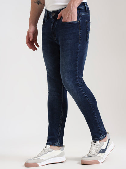 Dark Indigo Blue Washed Rider Fit Jeans | JadeBlue