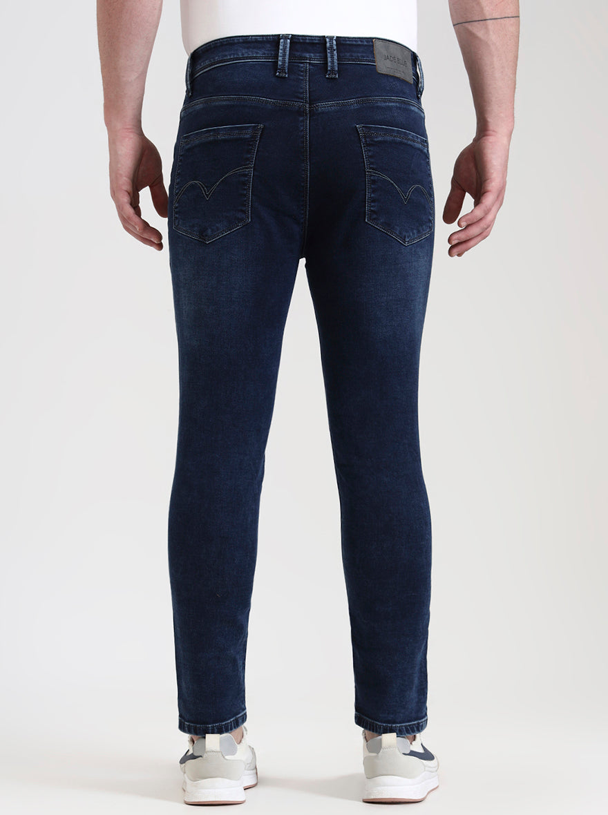 Dark Indigo Blue Washed Rider Fit Jeans | JadeBlue