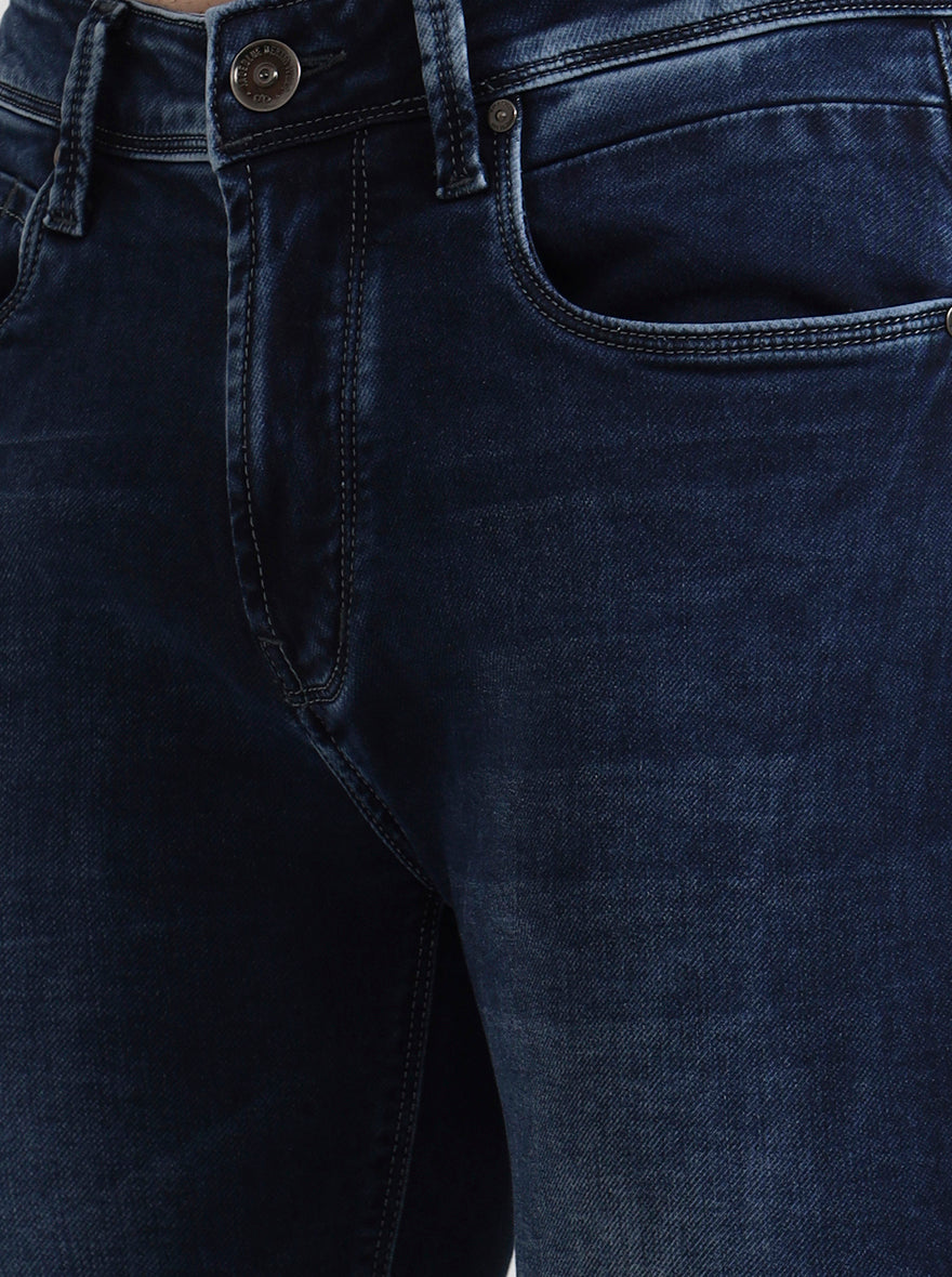 Dark Indigo Blue Washed Rider Fit Jeans | JadeBlue