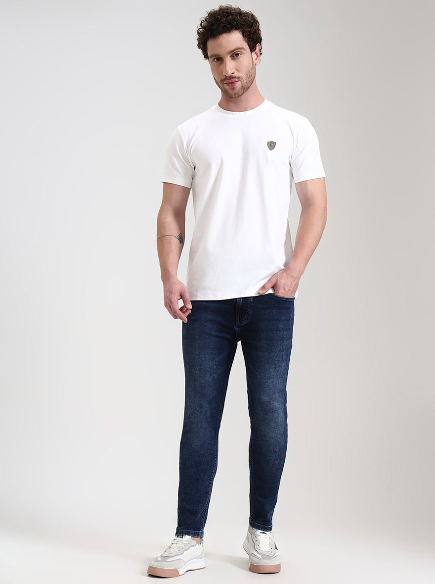 Dark Indigo Blue Washed Rider Fit Jeans | JadeBlue