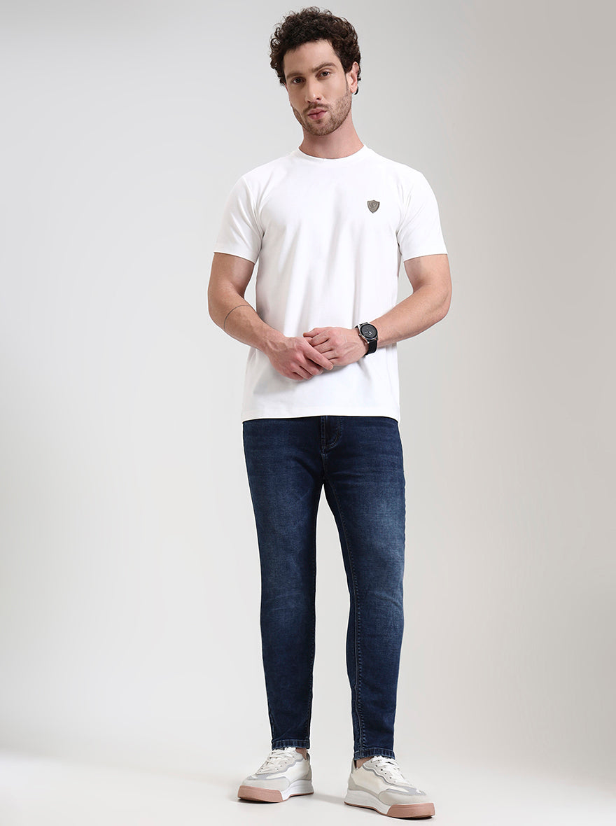 Dark Indigo Blue Washed Rider Fit Jeans | JadeBlue