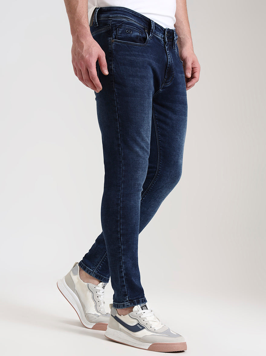 Dark Indigo Blue Washed Rider Fit Jeans | JadeBlue
