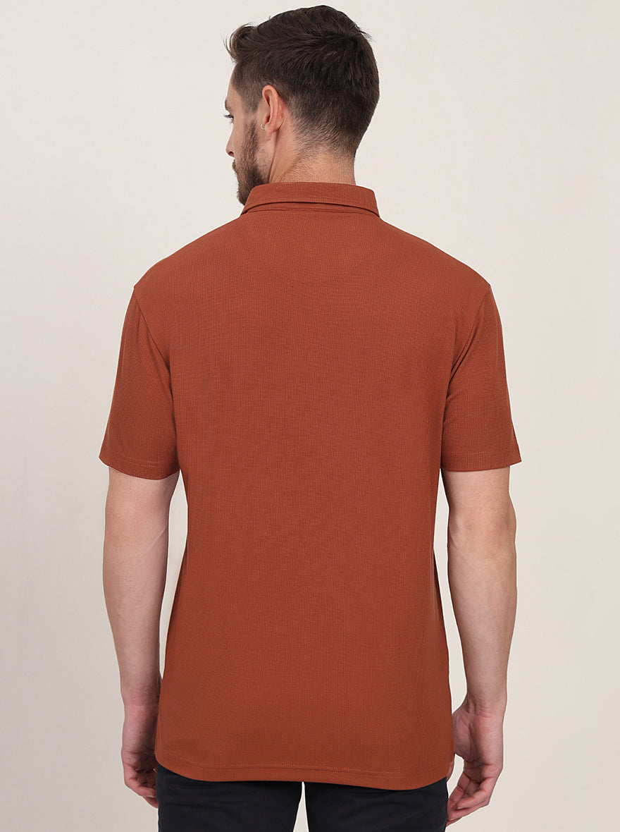 Brown Solid Slim Fit Polo T-Shirt | JadeBlue