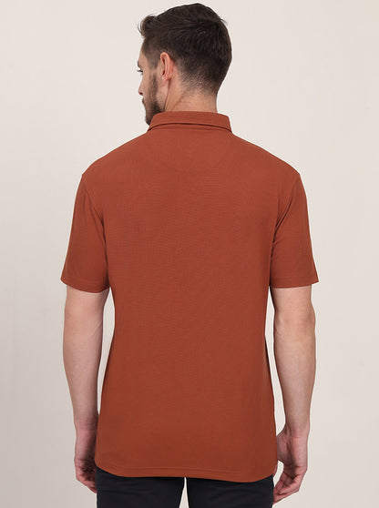 Brown Solid Slim Fit Polo T-Shirt | JadeBlue