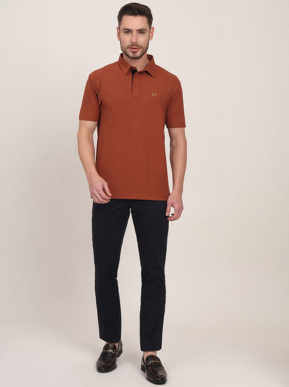 Brown Solid Slim Fit Polo T-Shirt | JadeBlue